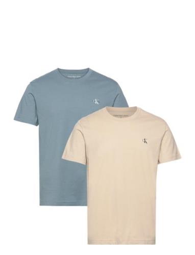 2 Pack Monologo T-Shirt Tops T-shirts Short-sleeved Beige Calvin Klein...
