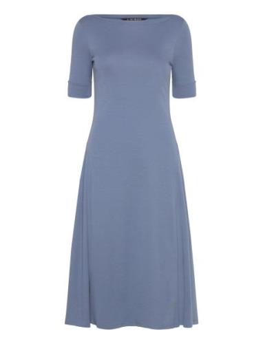 Stretch Cotton Midi Dress Polvipituinen Mekko Blue Lauren Ralph Lauren