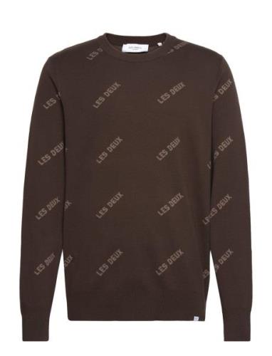 Les Deux Logo Cotton Knit Tops Knitwear Round Necks Brown Les Deux