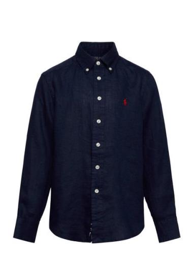 Linen Shirt Tops Shirts Long-sleeved Shirts Navy Ralph Lauren Kids