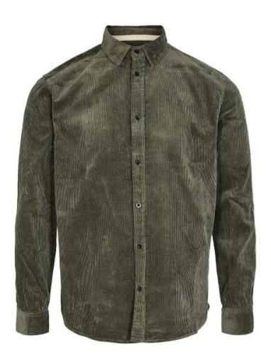 Akleif Corduroy Shirt Tops Shirts Casual Khaki Green Anerkjendt