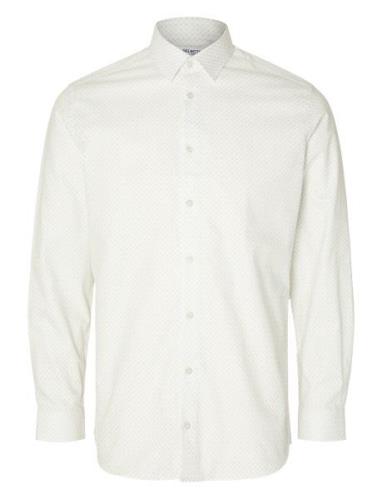 Slhslimethan-Aop Shirt Ls B Tops Shirts Casual White Selected Homme