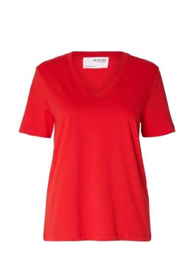 Slfessential Ss V-Neck Tee Noos Tops T-shirts & Tops Short-sleeved Red...