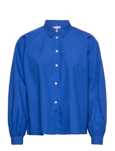 Org Co Solid Raglan Shirt Ls Tops Shirts Long-sleeved Blue Tommy Hilfi...