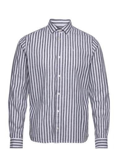 Jamie Cotton/Linen Striped Shirt Tops Shirts Casual Navy Clean Cut Cop...