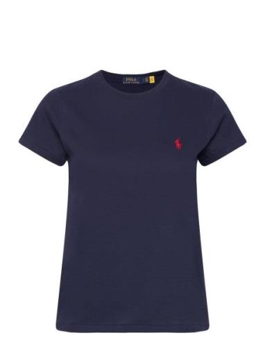 Cotton Jersey Crewneck Tee Tops T-shirts & Tops Short-sleeved Blue Pol...
