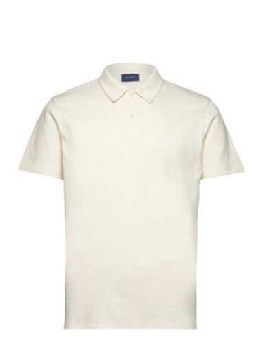 Waffle Texture Ss-Pique Tops Polos Short-sleeved Cream GANT