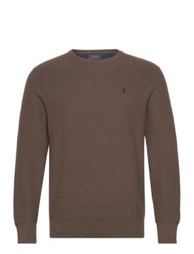 Textured Cotton Crewneck Sweater Tops Knitwear Round Necks Brown Polo ...
