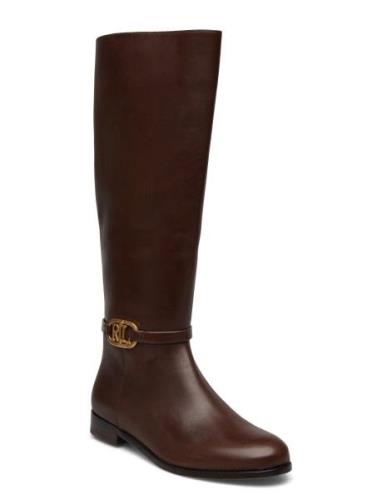 Bridgette Burnished Leather Tall Boot Korkeavartiset Saapikkaat Brown ...