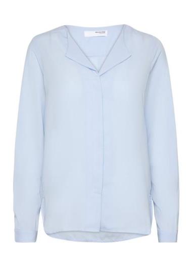 Slfsim -Dynella Ls Shirt O Tops Blouses Long-sleeved Blue Selected Fem...