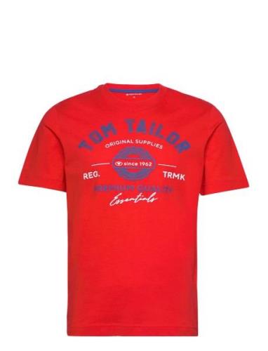 Logo Tee Tops T-shirts Short-sleeved Red Tom Tailor