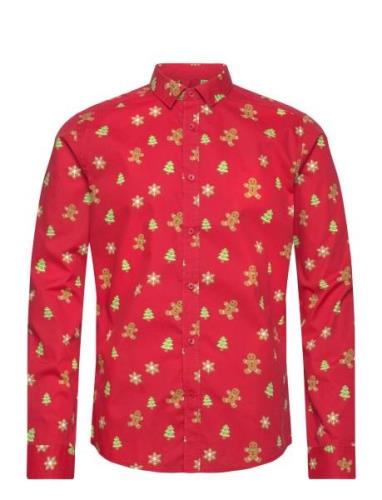 Onsalf Xmas Cookie Aop Slim Poplin Shirt Tops Shirts Casual Red ONLY &...