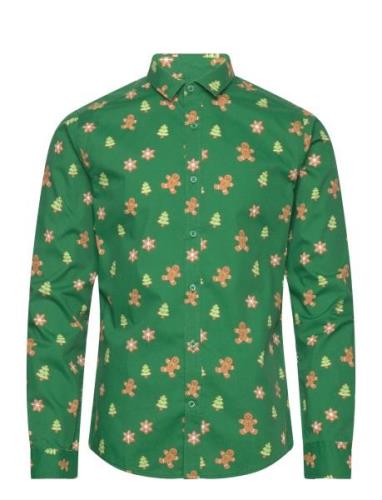 Onsalf Xmas Cookie Aop Slim Poplin Shirt Tops Shirts Casual Green ONLY...