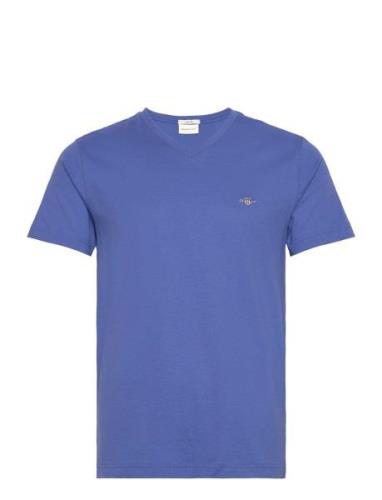 Slim Shield V-Neck T-Shirt Tops T-shirts Short-sleeved Blue GANT