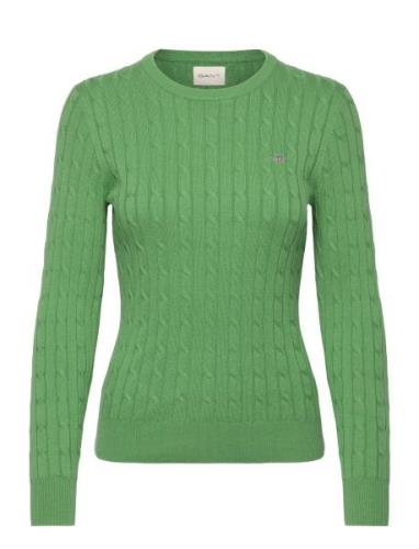 Stretch Cotton Cable C-Neck Tops Knitwear Jumpers Green GANT
