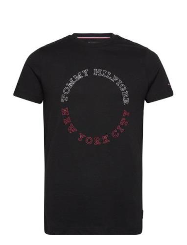 Monotype Roundle Tee Tops T-shirts Short-sleeved Black Tommy Hilfiger