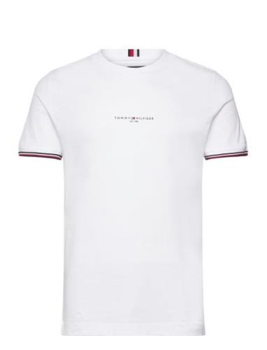 Tommy Logo Tipped Tee Tops T-shirts Short-sleeved White Tommy Hilfiger