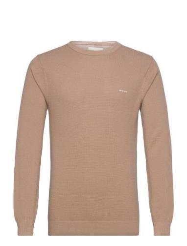 Cotton Pique C-Neck Tops Knitwear Round Necks Beige GANT