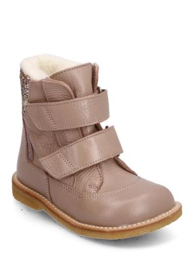 Boots - Flat - With Velcro Talvikengät Tarroilla Beige ANGULUS