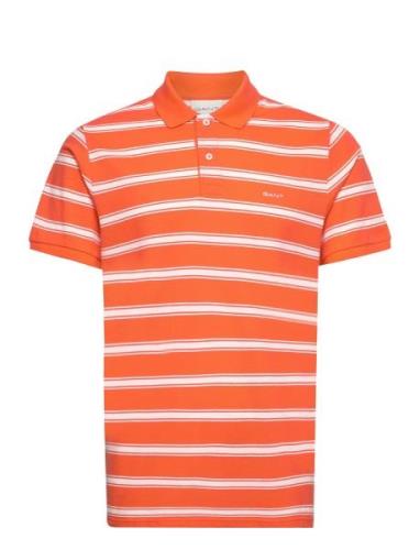Stripe Ss Polo Tops Polos Short-sleeved Orange GANT