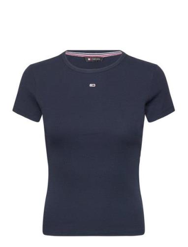 Tjw Slim Essential Rib Ss Tops T-shirts & Tops Short-sleeved Navy Tomm...