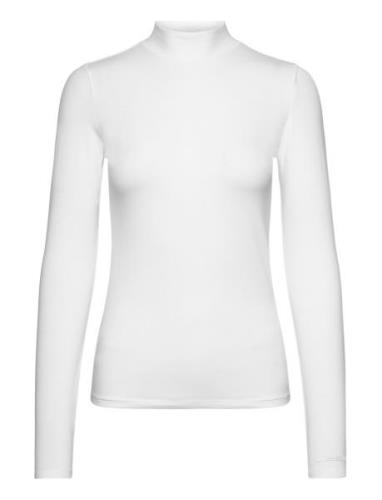 Cotton Modal Mock Neck Ls Top Tops T-shirts & Tops Long-sleeved White ...