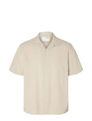 Slhrelaxnew-Linen Shirt Ss Resort Tops Shirts Short-sleeved Beige Sele...