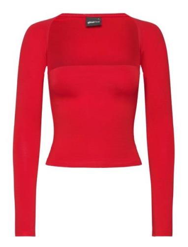 Soft Touch Square Neck Top Tops T-shirts & Tops Long-sleeved Red Gina ...