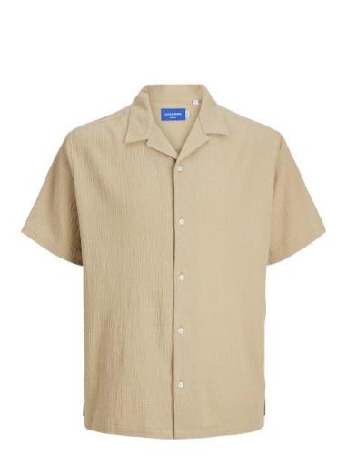 Jorluke Crinkle Resort Shirt Ss Sn Tops Shirts Short-sleeved Beige Jac...