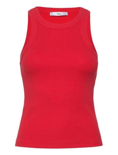 Ribbed Cotton-Blend Top Tops T-shirts & Tops Sleeveless Red Mango