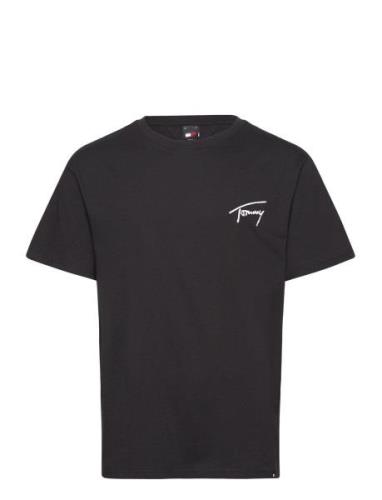 Tjm Reg Signature Tee Ext Tops T-shirts Short-sleeved Black Tommy Jean...