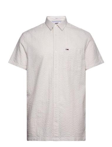 Tjm Reg Stripe Seersucker Shirt Tops Shirts Short-sleeved Cream Tommy ...