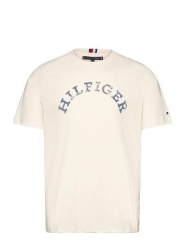 Hilfiger Arched Tee Tops T-shirts Short-sleeved Cream Tommy Hilfiger