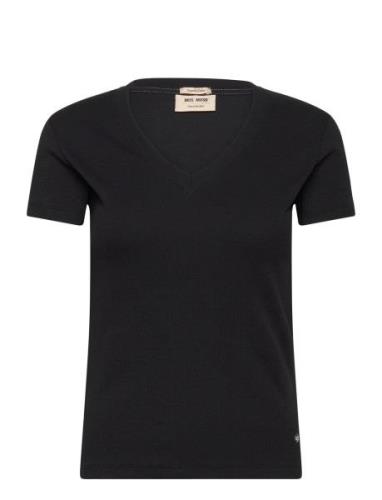 Mmnicole V-Ss Rib Tee Tops T-shirts & Tops Short-sleeved Black MOS MOS...