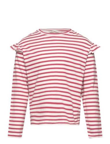 Striped Ruffle Sleeve T-Shirt Tops T-shirts Long-sleeved T-shirts Red ...
