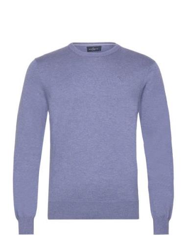 Cotton Silk Crew Tops Knitwear Round Necks Blue Hackett London