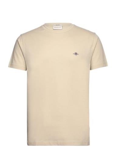 Slim Pique Ss T-Shirt Tops T-shirts Short-sleeved Beige GANT