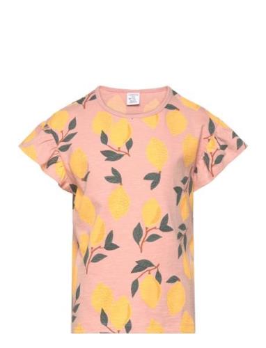 Top Frill Sleeve Lemon Aop Tops T-shirts Short-sleeved Pink Lindex