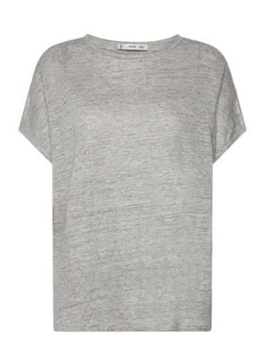 100% Linen T-Shirt Tops T-shirts & Tops Short-sleeved Grey Mango