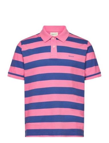Heavy Washed Striped Polo Tops Polos Short-sleeved Pink GANT
