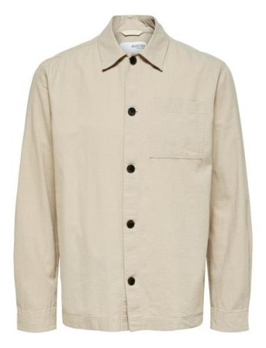 Slhlooseblas-Linen Overshirt Ls W Tops Overshirts Cream Selected Homme