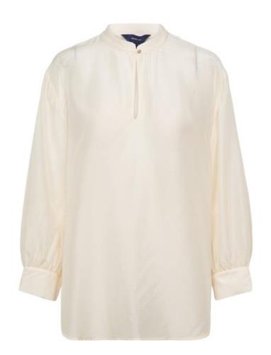 D2. Lyocell Silk Pop Over Blouse Tops Blouses Long-sleeved White GANT