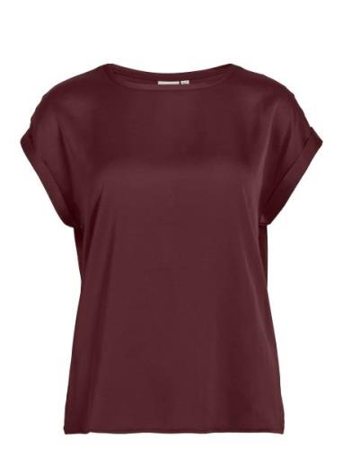 Viellette S/S Satin Top - Noos Tops T-shirts & Tops Short-sleeved Burg...