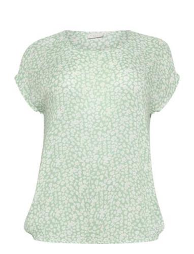Kcami Stanley Printed Tops Blouses Short-sleeved Green Kaffe Curve