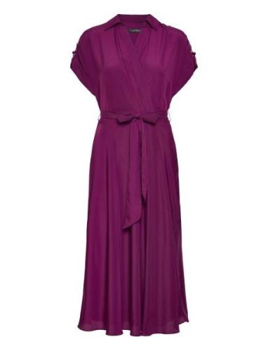 Belted Crepe Dress Polvipituinen Mekko Purple Lauren Ralph Lauren