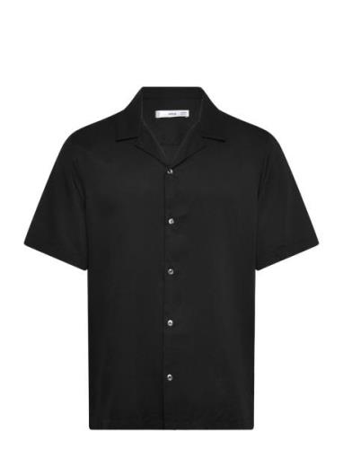 Regular-Fit Shirt With Bowling Neck Tops Shirts Short-sleeved Black Ma...