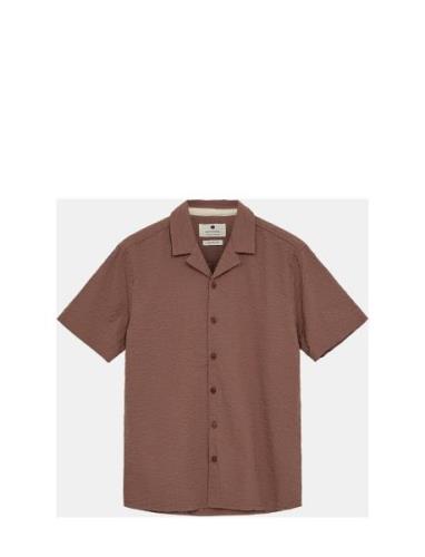 Akleo S/S Seersucker Shirt Tops Shirts Short-sleeved Brown Anerkjendt