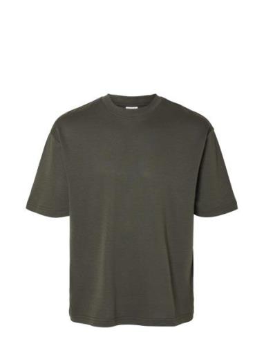 Slhlooseoscar Ss O-Neck Tee Noos Tops T-shirts Short-sleeved Green Sel...