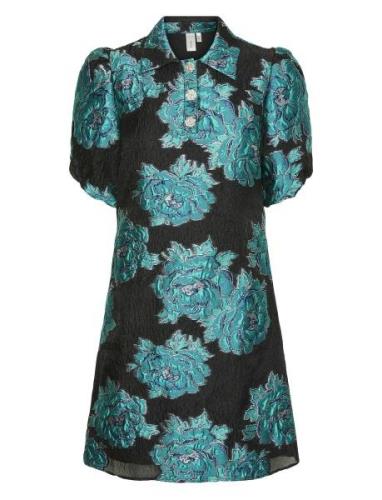 Yaslize Metalic Jacquard 2/4 Dress Lyhyt Mekko Black YAS