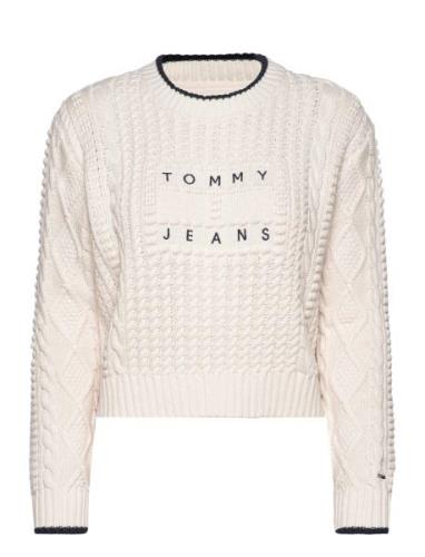 Tjw Bubble Cable Flag Crew Tops Knitwear Jumpers Cream Tommy Jeans